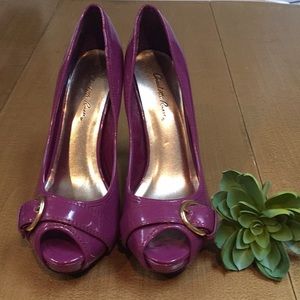 Purple peep toe heels